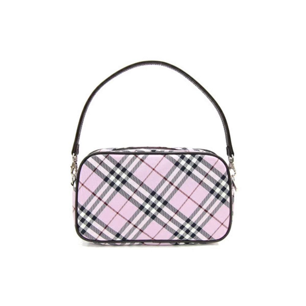 Burberry Label Pink Leather Accessory Bag Blue Clutch Check